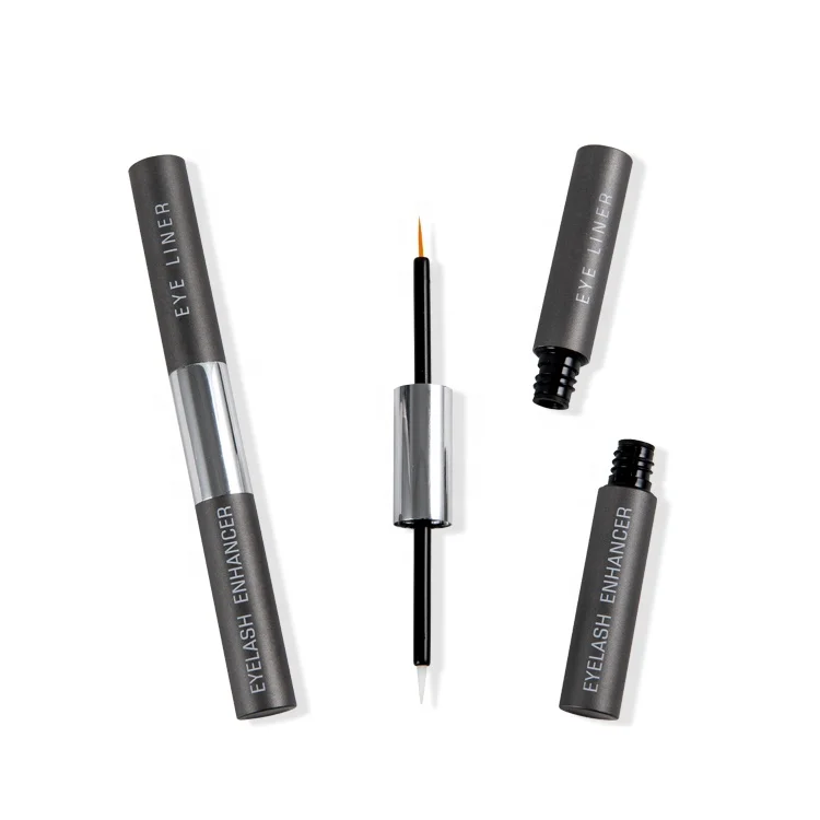 Custom 3ml*2 Empty matte grey aluminum double ends eyelash and eyebrow growth serum tubes containers bottles with applicator