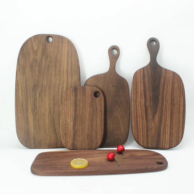 Solid wood breadboard black walnut chopping board with handle hanging western food plate multifunctional wooden cutting board