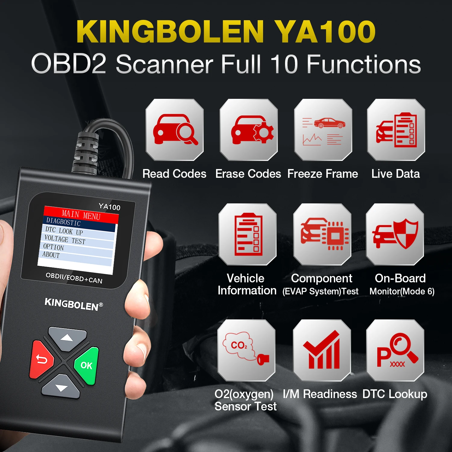 Free Shipping Ediag YA-100 Professional OBD2 Scanner Full OBDII Auto Engine Check Code Reader for EUROPE