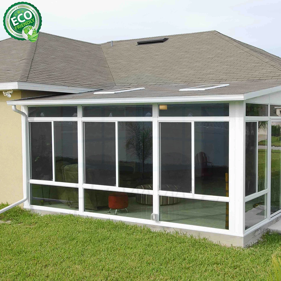 Competitive Price Four Season Slant Roof Free Standing Solar Patio Glass Outdoor House