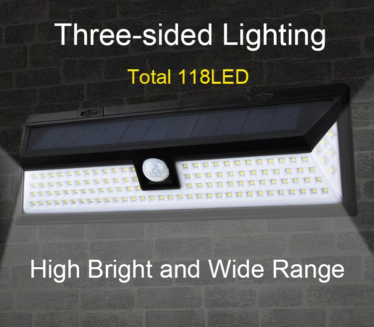3 режима 118 LED водонепроницаемый Солнечный свет сада уличный светодиодный светильник на солнечной батарее открытом воздухе датчик движения