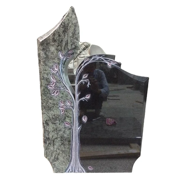 Xiamen Cheap Black Granite Stone Style Memorial Weep Angel Headston