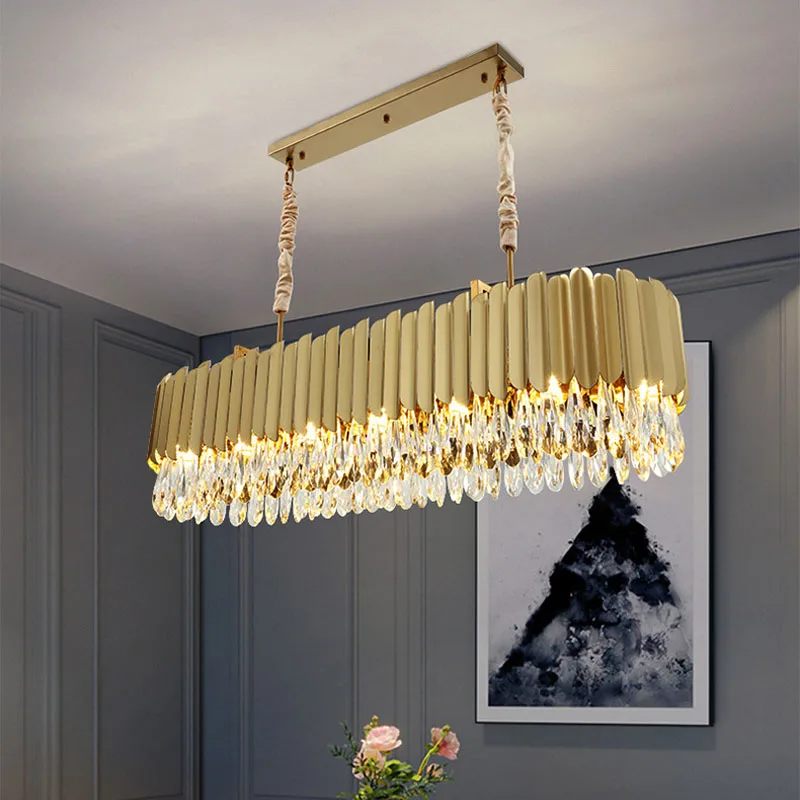 Gold Restaurant Crystal Chandeliers & Pendant Lights Hanging Modern Design Rectangle Lamp dining room kitchen hotel lights