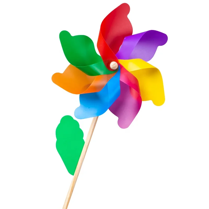 Hot selling wooden windmill rainbow pinwheel other outdoor toys garden children party decoration Wooden windmill for kids