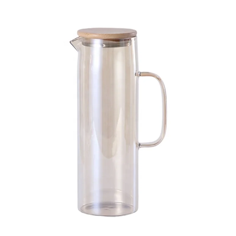 
Custom 1500ML Large Capacity Thickened Borosilicate with plastic lid jug water pitcher glass 