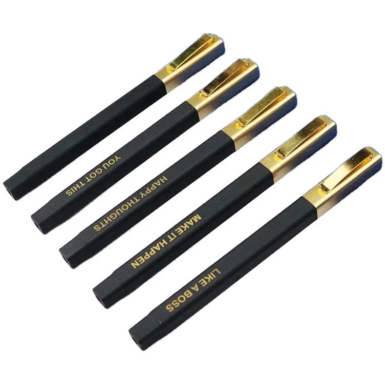 Factory Direct Hotel Advertising Gift Pen Square Ballpoint Custom Logo Gold Case Black Soft Body Novelty Sports Promotion Pen
