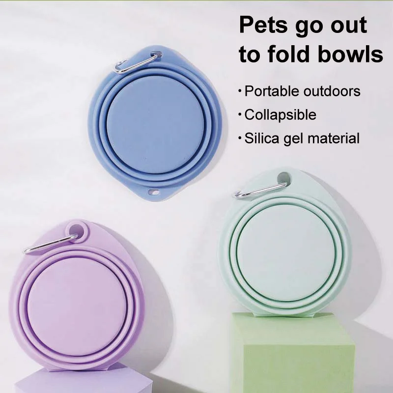 Custom 350ml Pet Portable Folding Bowl Outdoor Cat and Dog Drinking Silicone Folding Bowl for Walking Hiking Camping
