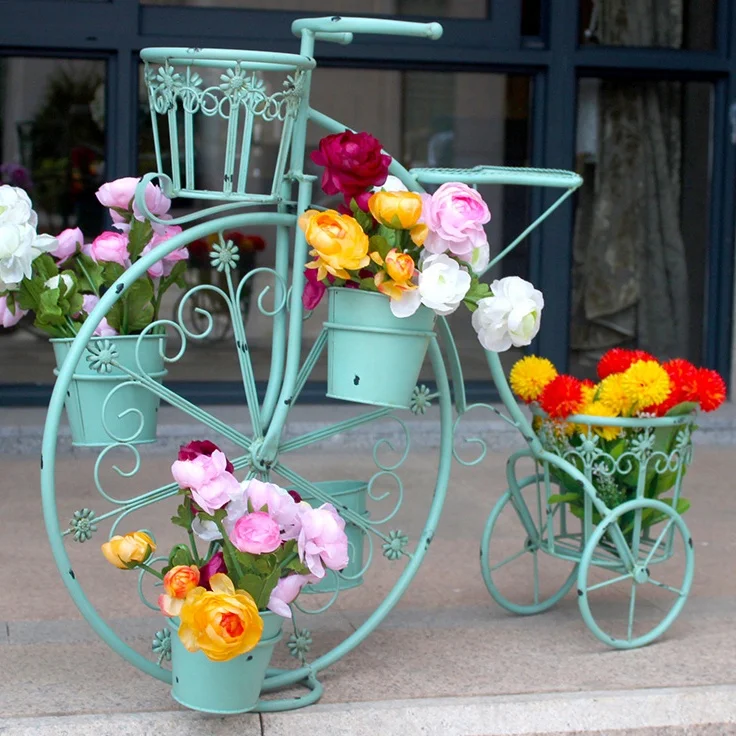Amina Craft White Metal iron Flower bicycle pot stand For Wedding Decoration