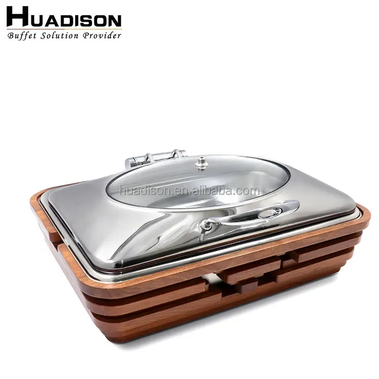 Huadison hotel catering equipment luxury 9 liter large capacity rectangular stainless steel electric chafing dish