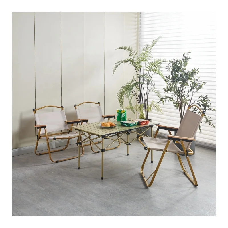 Wholesale OEM Ultralight Portable Outdoor Metal Foldable Beach Picnic Folding Egg Roll Camping Table And Chairs Set