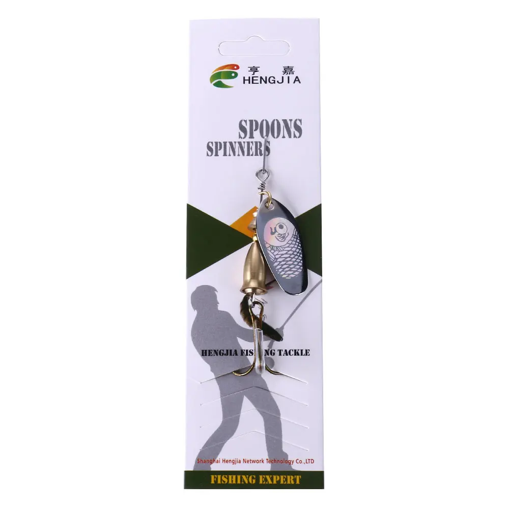 5pcs Set Bag Double Side Paper Card Packaging 7CM 8 5G Mental Gold Fishing Spinner Pesca Tractor Lure Bait