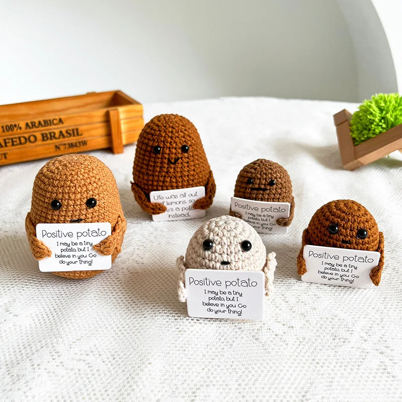 Novelty Gift Decor Potato DIY Finished Handmade Wool Knitted Doll Toy Home Office Car Decoration