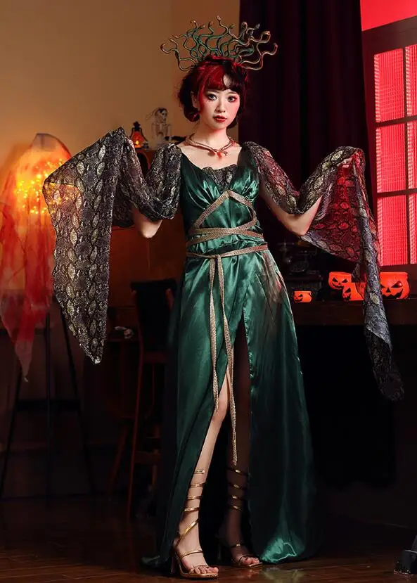 Ecowalson Ecoparty Gorgon Medusa костюм для детей взрослый Греческий миф змея Гидра повязка зеленое платье Хэллоуина Карнавал