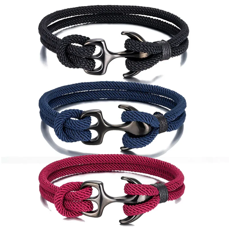 Top Quality Black Stainless Steel Buckle Bracelet Sport Outdoor Survival Paracord Anchor Rope Bracelet for Men Women Jewelry