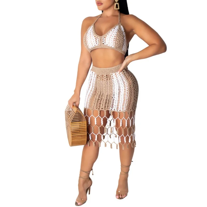 Custom Crochet Set Beachwear Dresses Women Beach Two Pieces Cover Ups