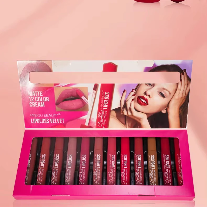 China Manufacturer Supply 12pcs Liquid Lipstick Set Gift Box Pearl Matte Matte Velvet Lipstick Kit Wholesale