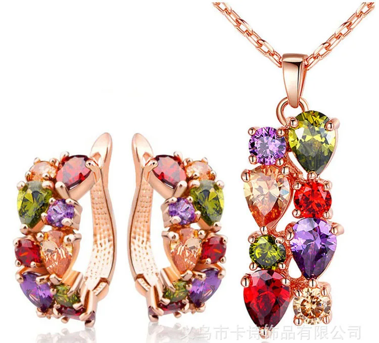 2022 Wholesale luxury rhinestone earrings crystal zircon necklace sets