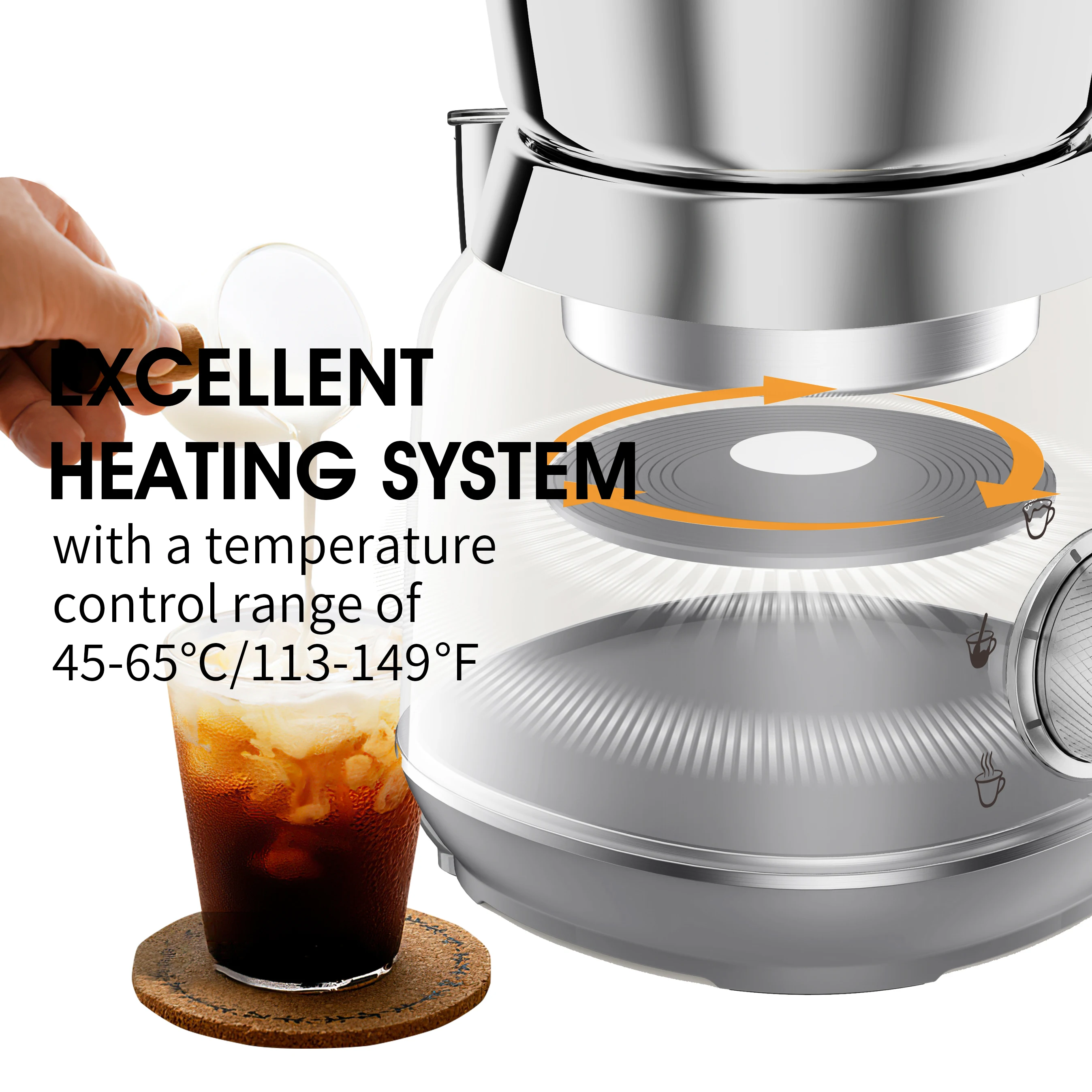 High Quality Detachable Stainless Steel Electric Custom Logo Milk Frother Unique Safety Switch Milk Foamer