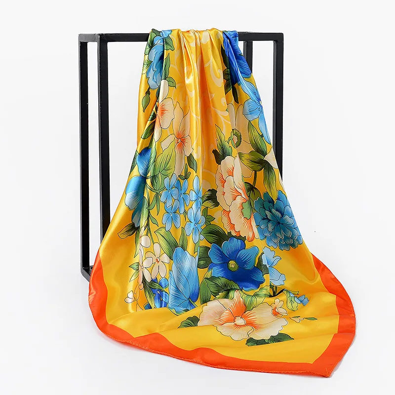 2022 лучшая Горячая продажа высокого качества шарф Классический пион с шарфом 90*90 см; Женская обувь, квадратный атласный шелк шарфы