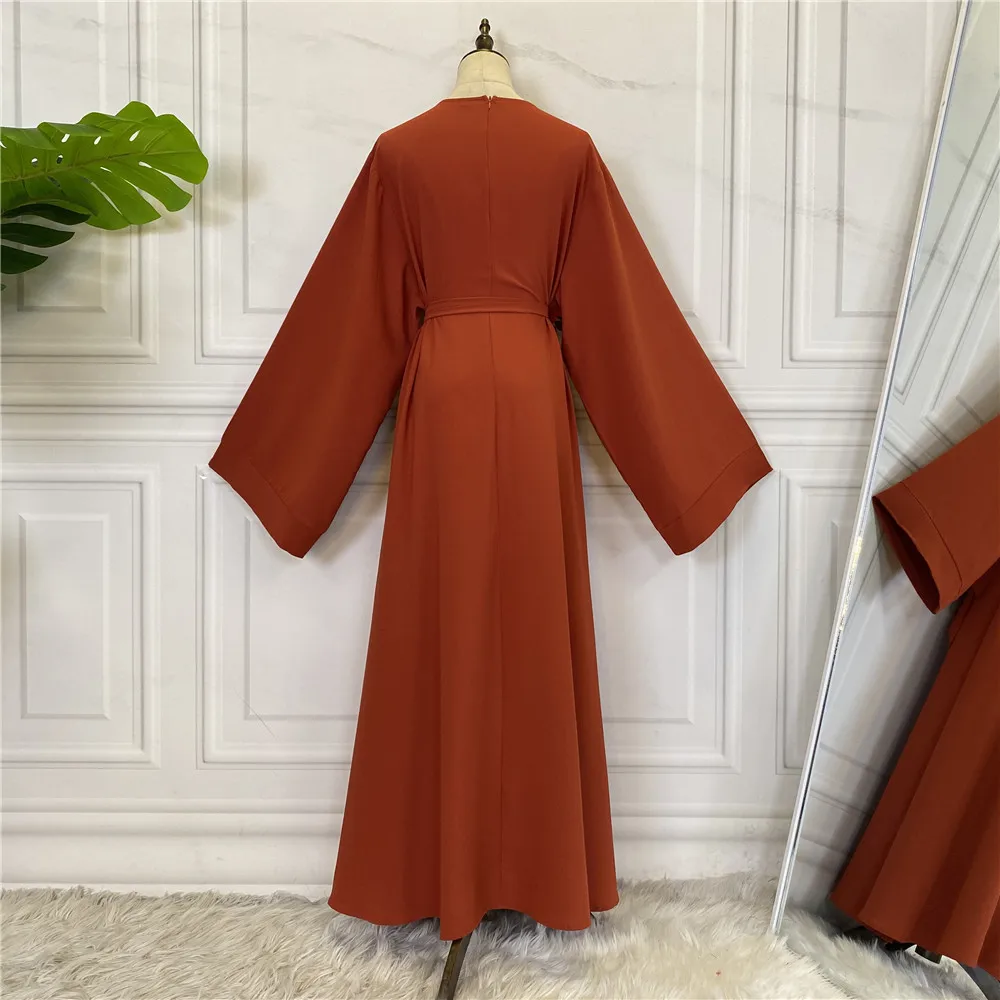 High Quality Solid Color Dubai Turkey Simple Modest Kaftan Islamic Clothing Abaya Muslim Dresses For Women