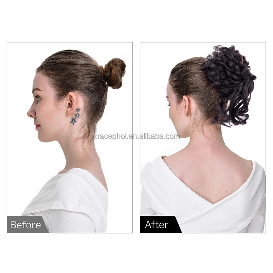 Synthetic Messy Long Tail Hair Bun Wavy Curly Ponytail Extension Chignon For Women