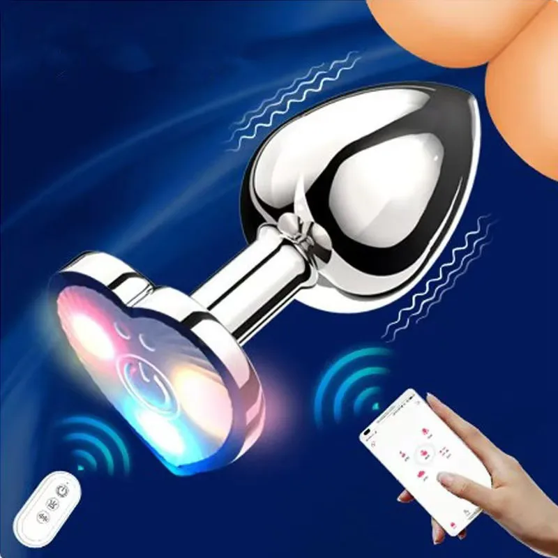 Heart shaped metal Butt Plug Vibrator Anal Plug Vibrator Mobile Wireless Remote Control