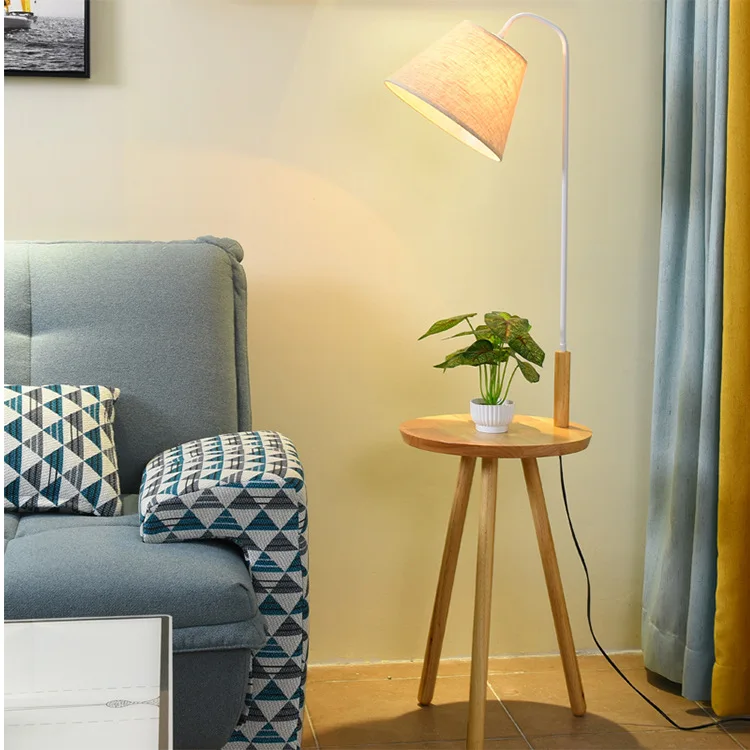 Modern LED Wood Tripod Floor Lamp With Wood Tray Reading Room Floor Lamp