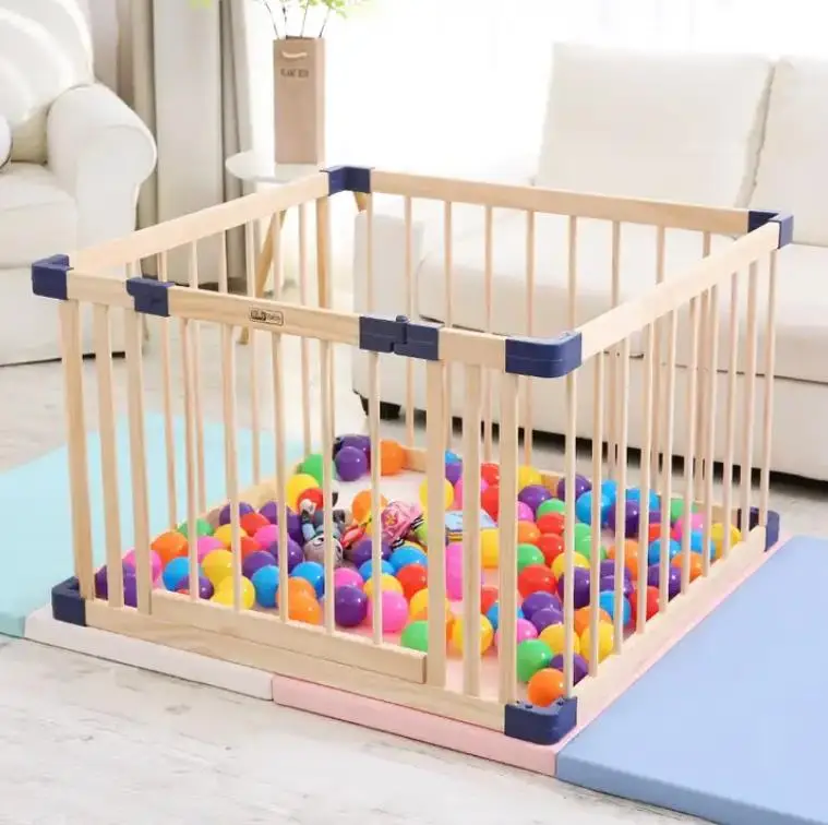 Pine solid wooden Baby Playpen Wood Square Baby Fence Wooden Playpen