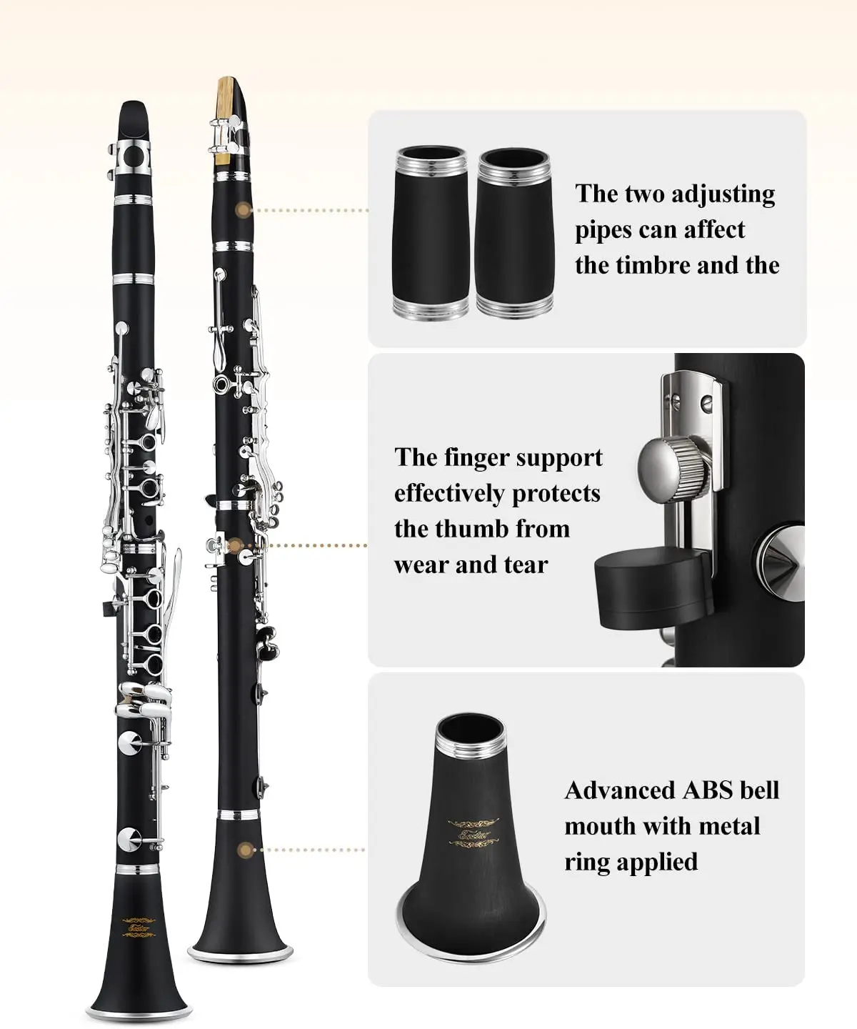 REGIS Cecillo Bb Clarinet w/Case - Best Beginners Clarinet for Students, Adults and Kids w/Stand,  Mouthpiece and 10 Reeds