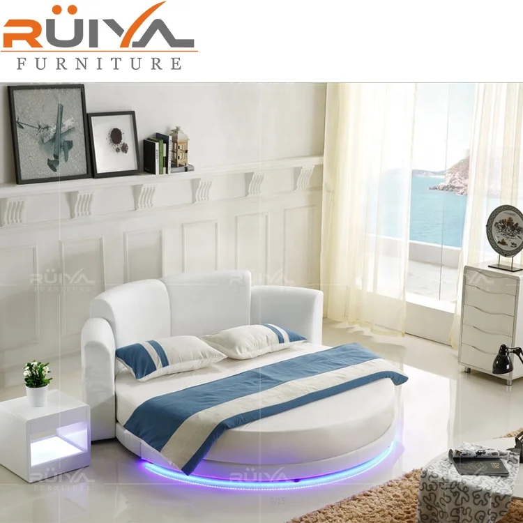 Высокое качество лидер продаж на рынке Австралии новые современные недорогие Круглые Кожаные Двойные мягкие кровати со светодиодной подсветкой