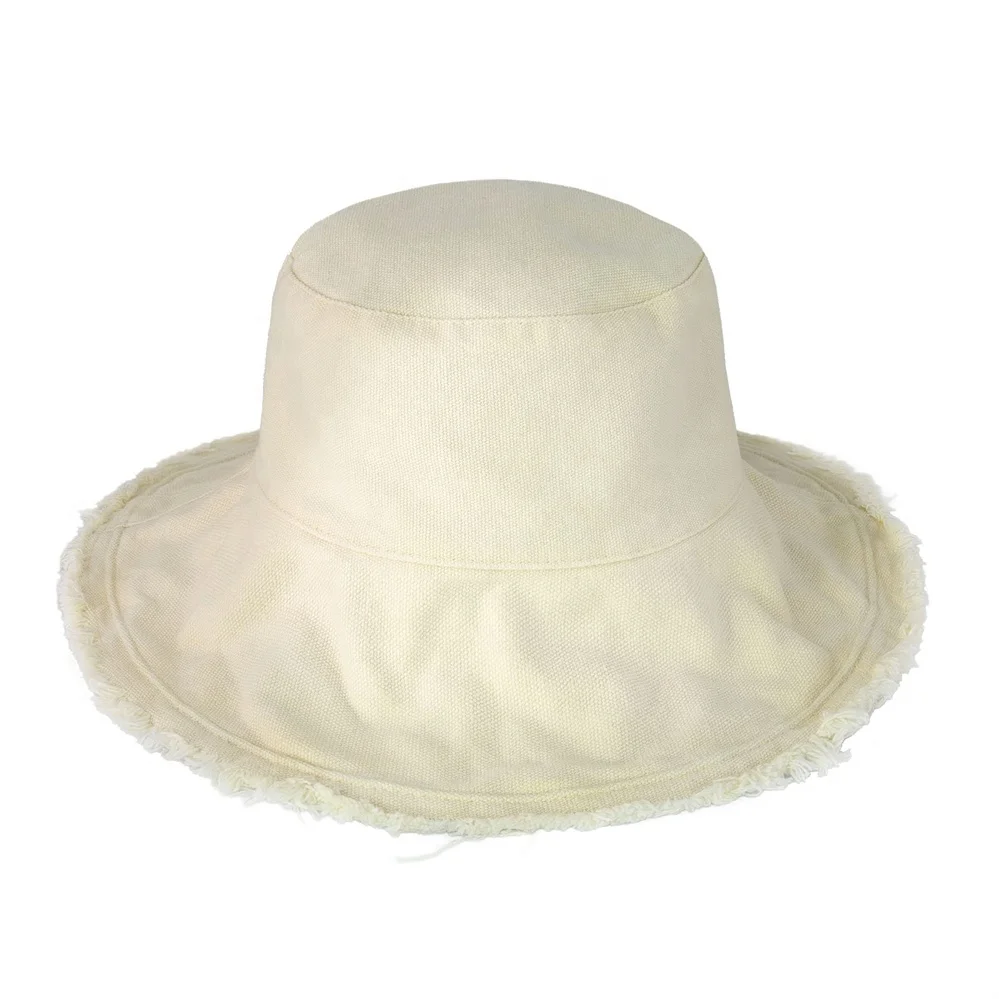Frayed Bucket Hat Wide Brim inside Head Circumference Adjustable Custom Made Fisherman Hat Frayed Edge Bucket Hat