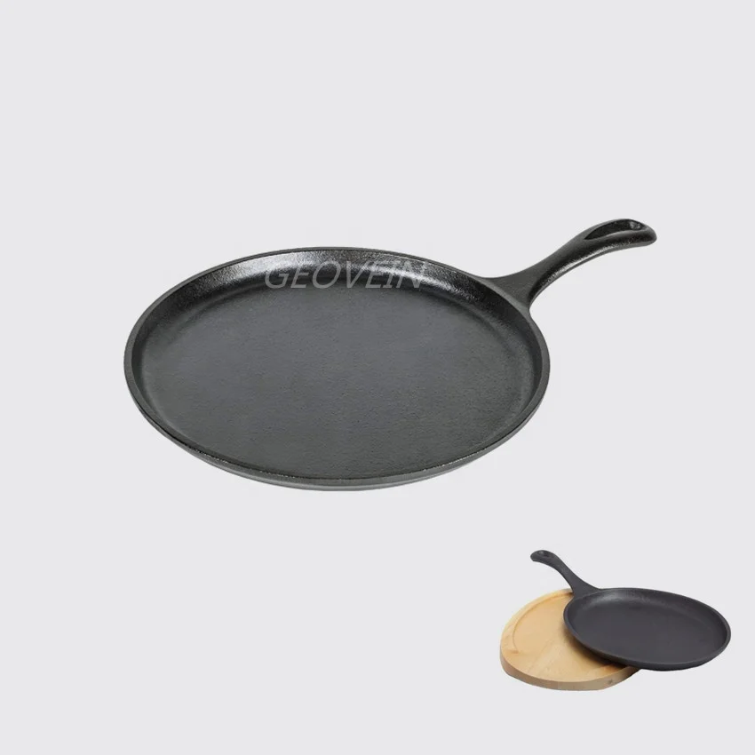 Round 8-inch, 10-inch, and 12-inch Pre-seasoned Griddle Cast Iron Cookware