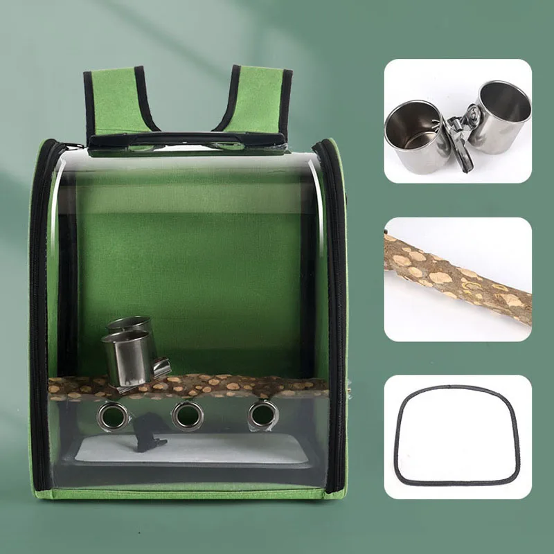Parrot Birdcage Breathable Backpack Lightweight Outdoor Travel Pet Parakeet Hard Side Belt Bracket with Food Cup Birds Backpack
