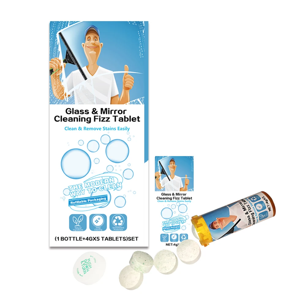 Custom OEM eco-friendly natural essential oil fizzy window mirror car glass cleaner effervescent cleaning tablet