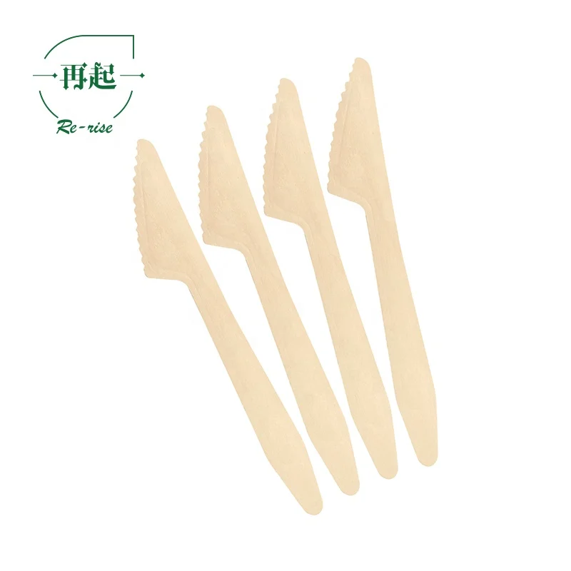
16.5cm or 165mm Environmentally Friendly Disposable Compostable Birch Wood Dinner Knife with Raised Handle 