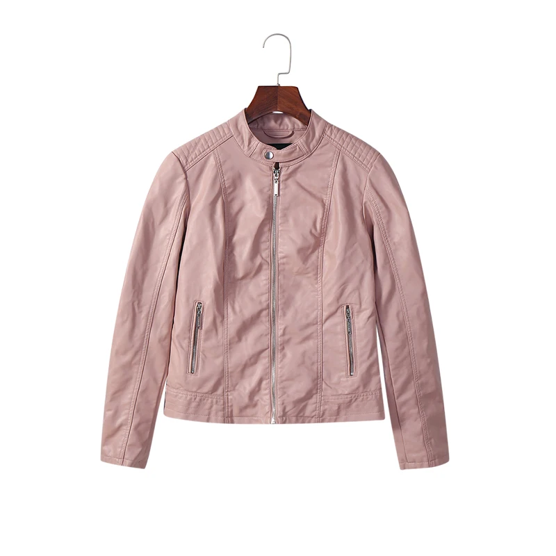 HONEYKING Womens PU Washed jacket Spring Autumn Girls Motorcycle Leather Coat Outwear Ladies Windbreaker Clothing