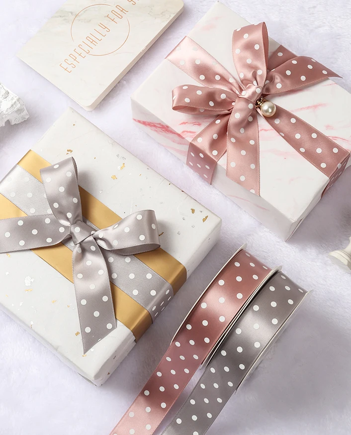 Satin Ribbon Factory Stocked Wholesale 100% Polyester Ribbons Dots Printed