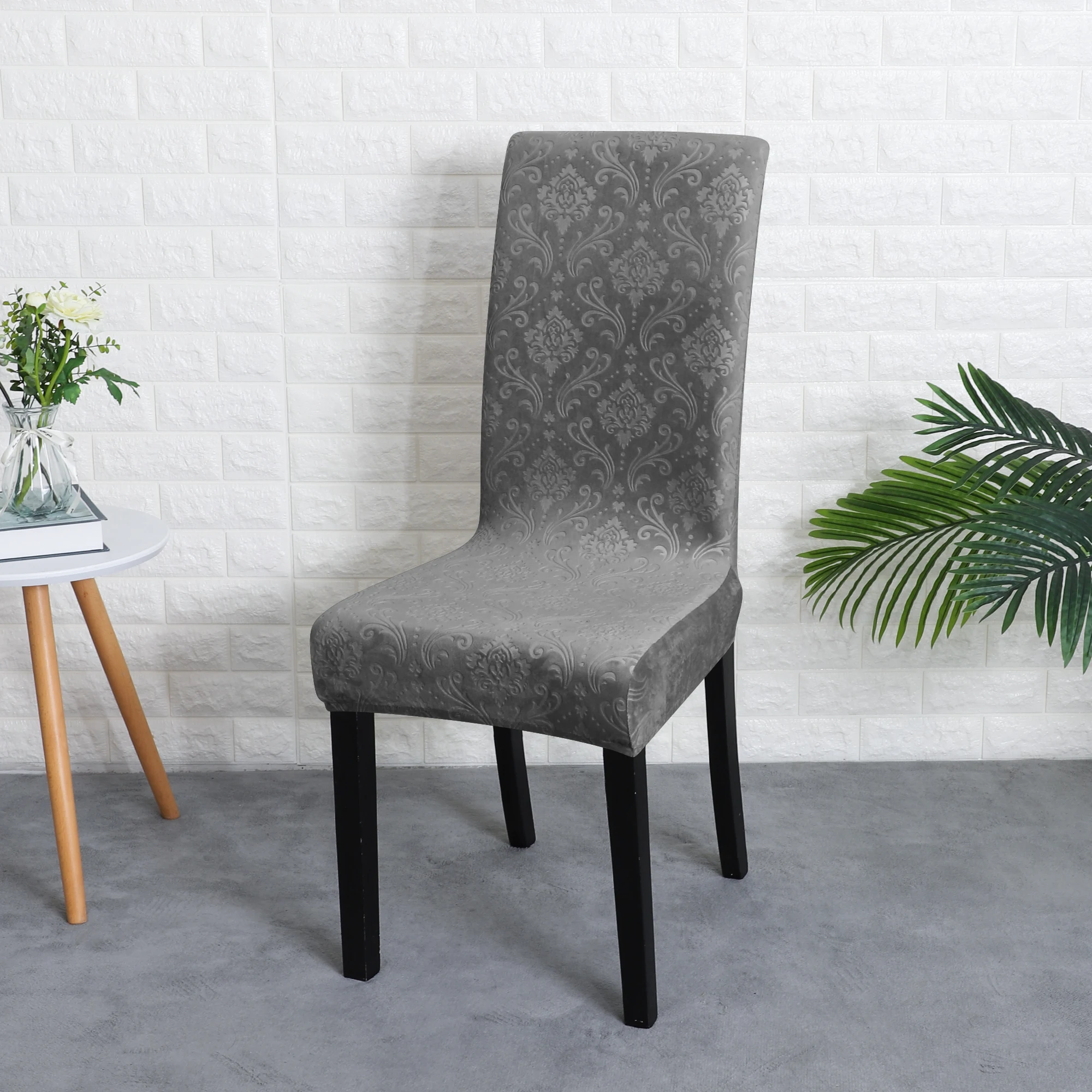 Embossed Velvet Fabric Chair Cover For Dining Room Stretch Soft Stretch Cover For Dining Chairs Seat Case For Home Winter Decor