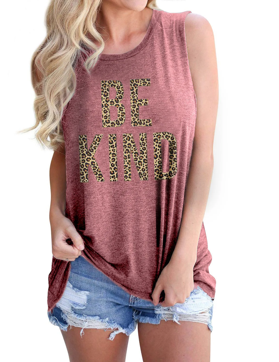 Hot sales ladies fashion BE KIND letter print round neck tank top women loose sexy summer vest