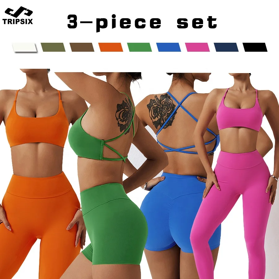 High Quality Nylon Fabric Women Gym Set Sports Bra Leggings High Waist Short Running Sports Clothes