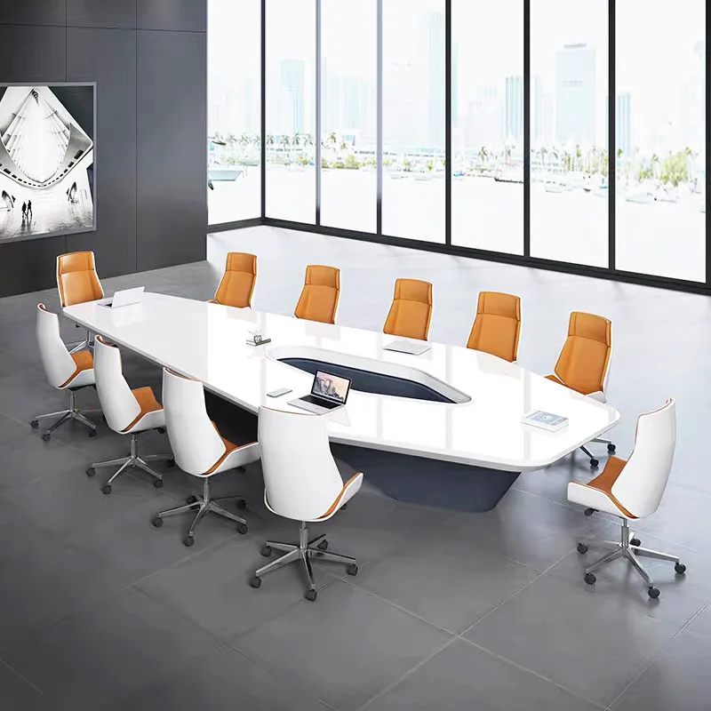 custom v shaped modern long office meeting table marble top conference room table and chair set