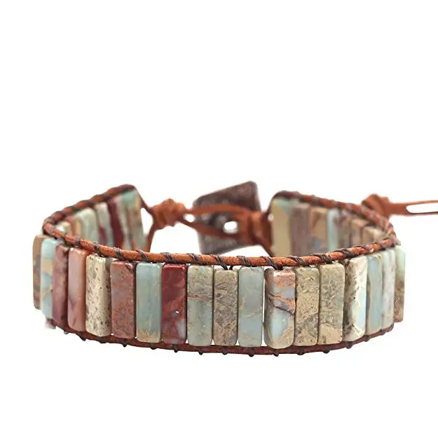 Lucky Raw Gemstone Tube Beads Women Jewelry Fashionable Hand Made Multiple Layers Health Rectangle Stones Bracelet