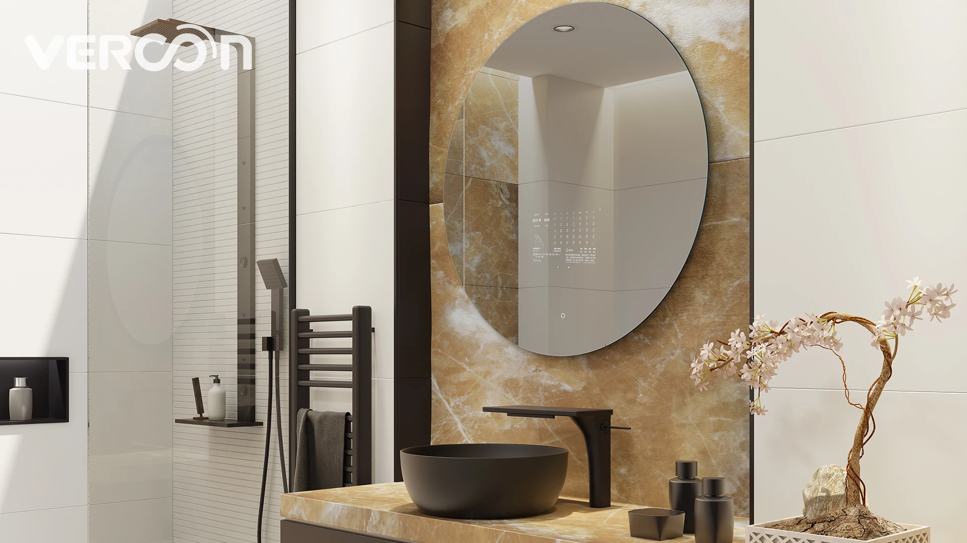 Vercon 10.1 Back lit Smart Bathroom Mirror TV with Touchscreen, Android 11, Waterproof & Anti-fog,Adjustable LED lighting