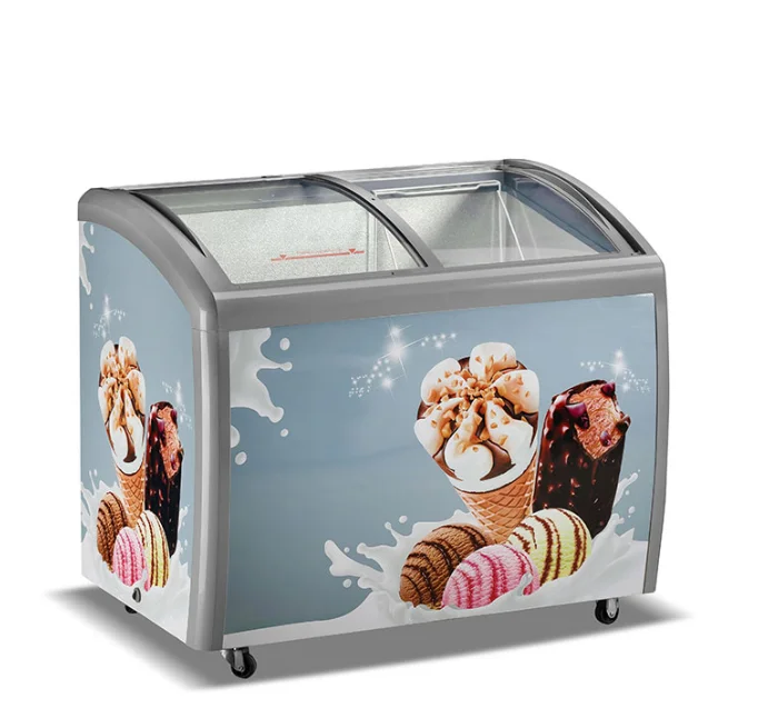 Supermarket Glass Door Ice Cream Chest Deep Freezer Showcase Freezer