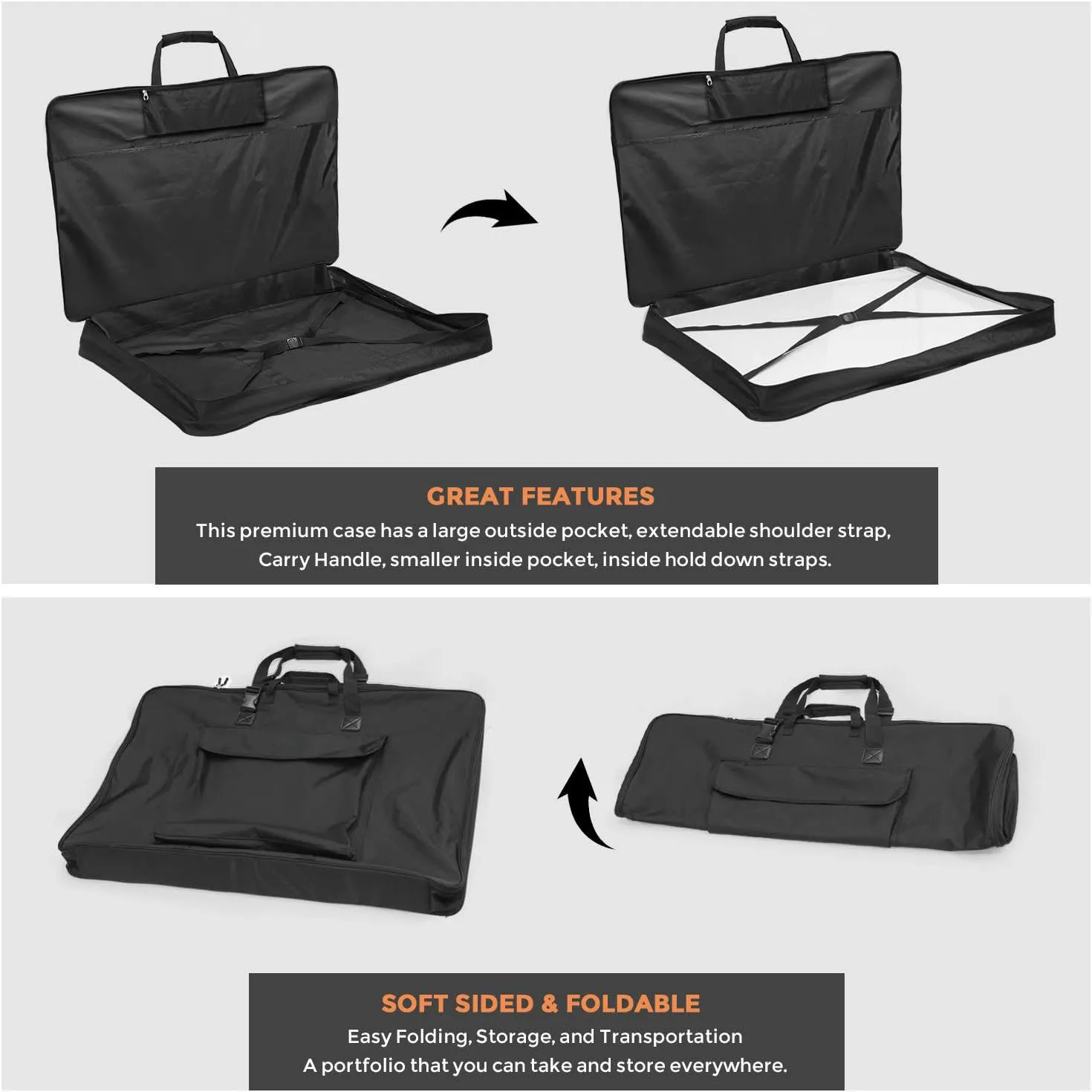 Waterproof Nylon Artist Carrying Art Portfolio Bag Soft Sided with Shoulder Strap, Storage Case for Artwork Sketch Drawing