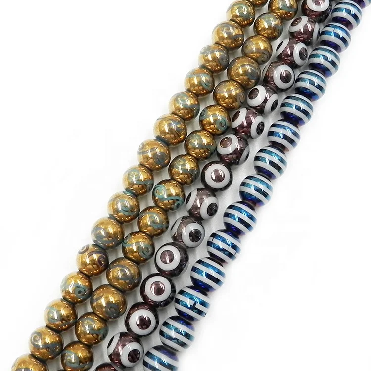 wholesale printed electroplate glass beads Porcelain white gold-plated sand beads for jewelry making