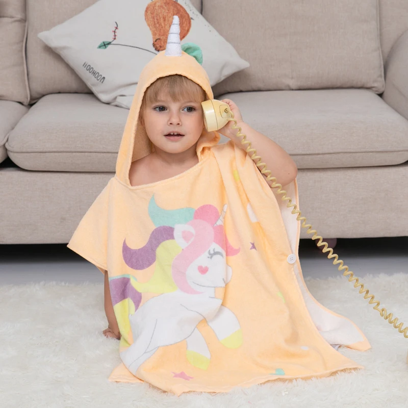 Custom Printed Hooded Beach Towel for Babies Cotton Surf Poncho Bathrobe Compressed Bath Swim Towel for Kids