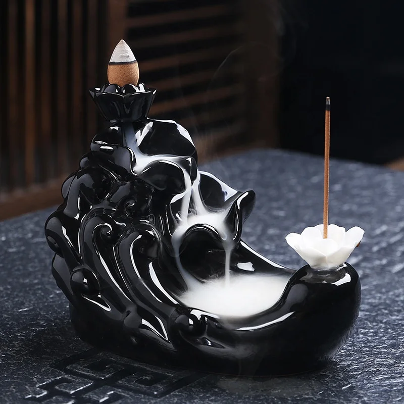 Factory wholesale creative ceramic ornaments incense insert tower incense backflow incense burner