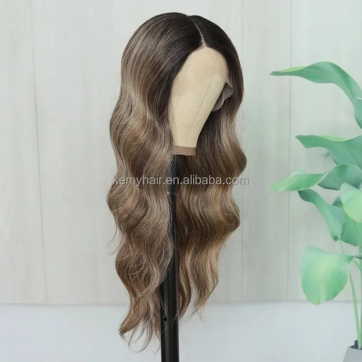 KEMY HAIR New Arrival Balayage Synthetic Wig Wholesale Long Wave High Quality L Part Lace Front for Women High Temperature Fibre