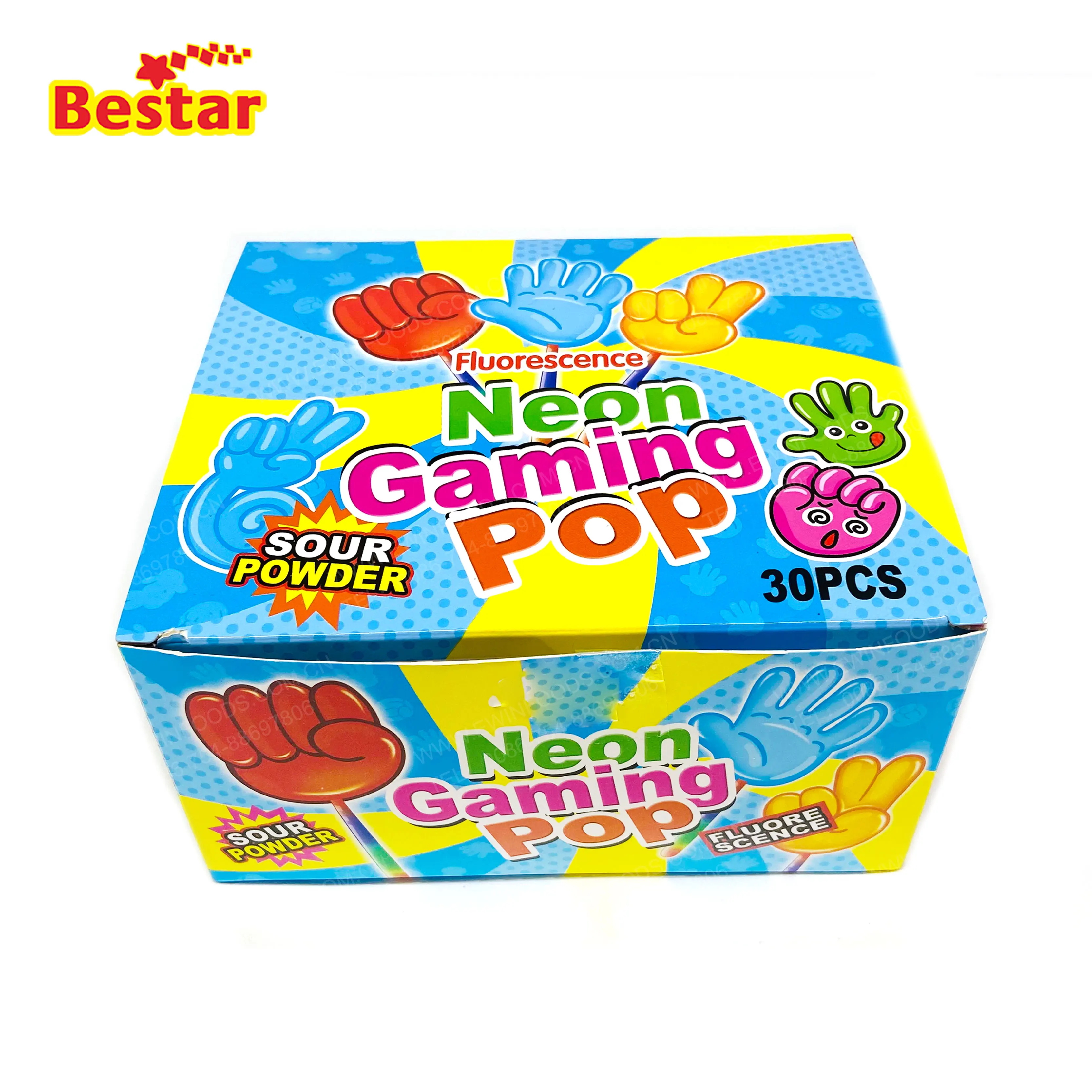 halal sweets Luminous Hard Candy Pops rock paper scissors lollipop candy with sour powder candy